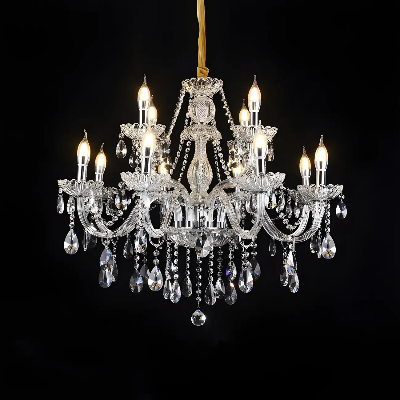 Mid-Century Large Candelabra Crystal Chandelier in 1/2 Tier Image - 26