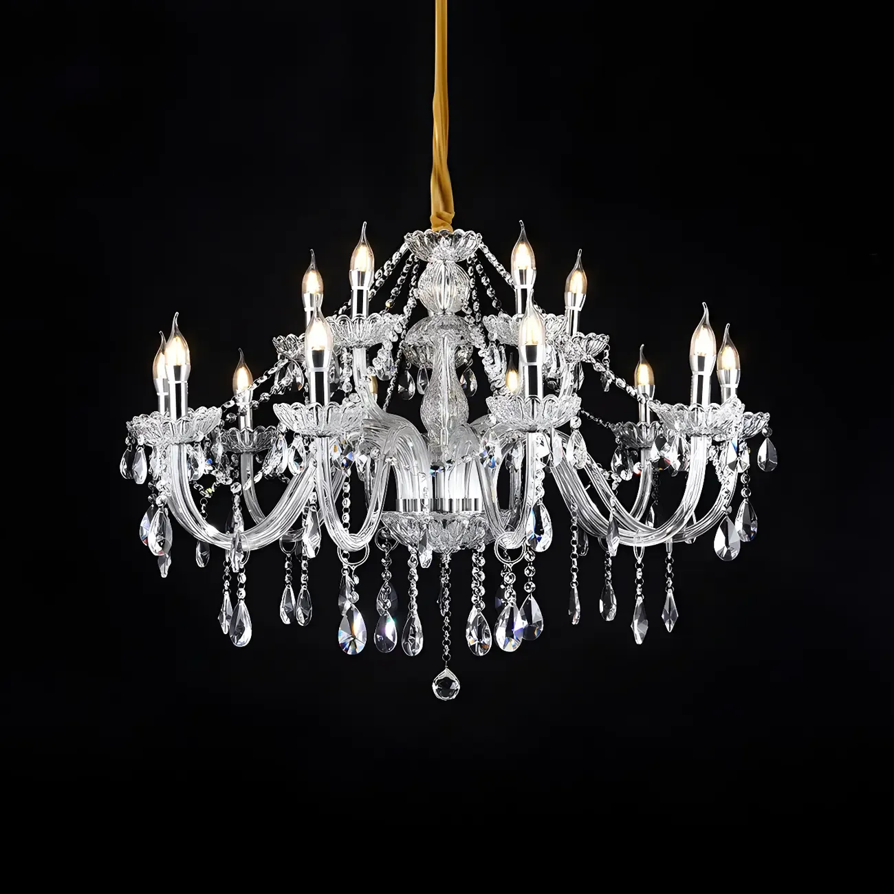 Mid-Century Large Candelabra Crystal Chandelier in 1/2 Tier Image - 27