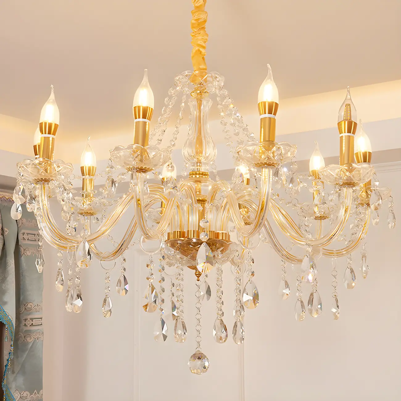 Mid-Century Large Candelabra Crystal Chandelier in 1/2 Tier Image - 28 | homeyfad