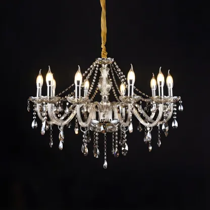 Mid-Century Large Candelabra Crystal Chandelier in 1/2 Tier Image - 32