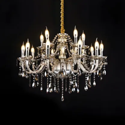 Mid-Century Large Candelabra Crystal Chandelier in 1/2 Tier Image - 34