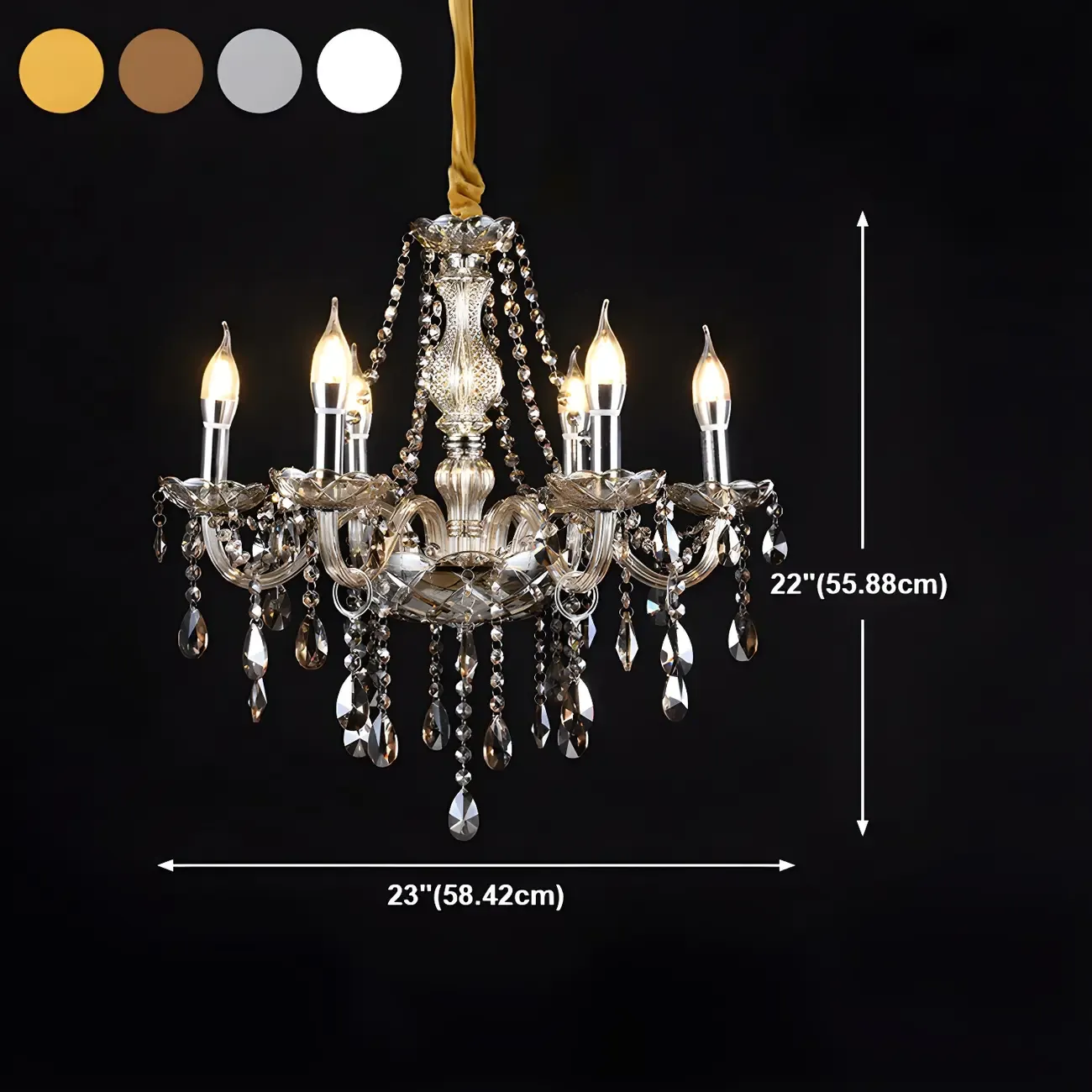 Mid-Century Large Candelabra Crystal Chandelier in 1/2 Tier #size