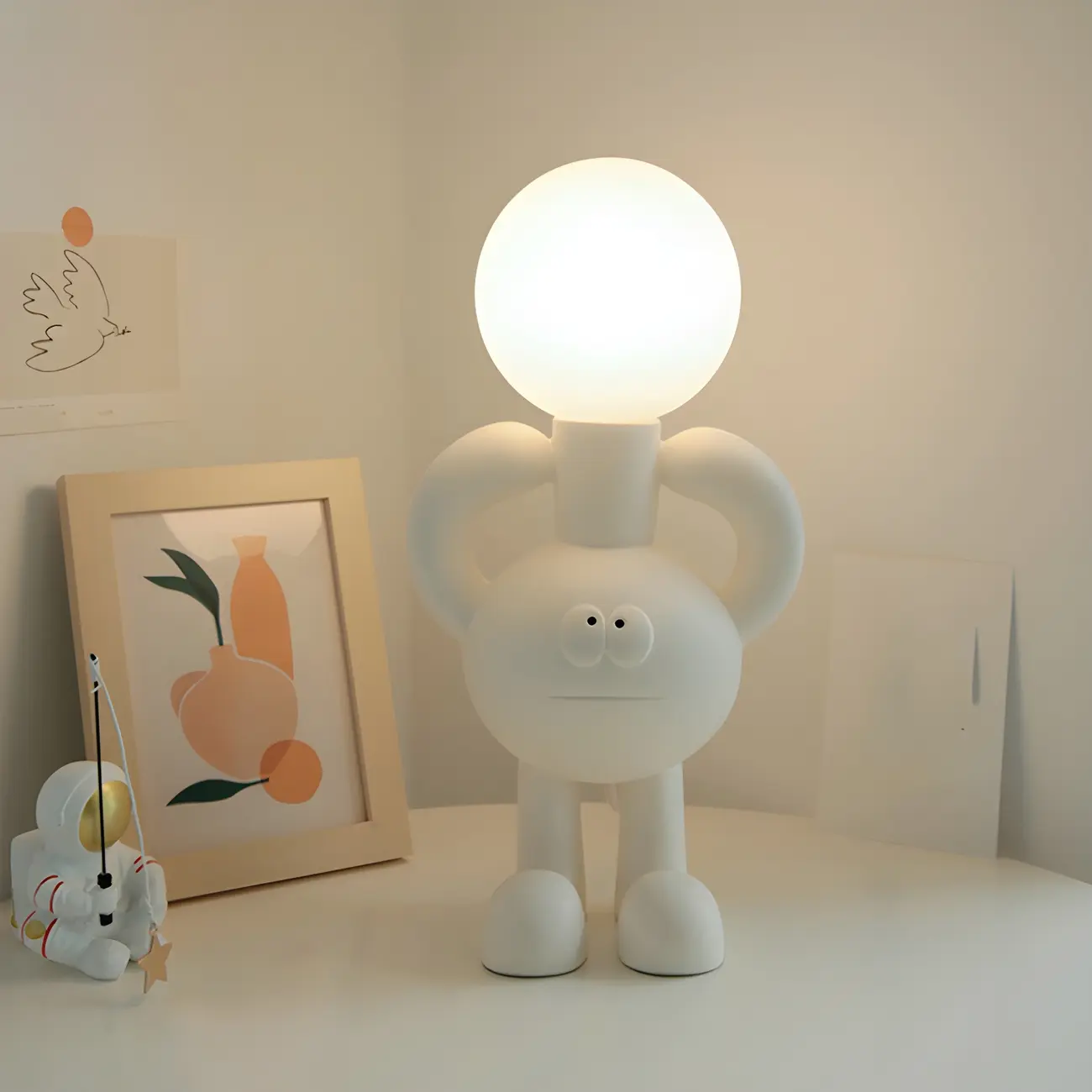 Whimsical Cartoon White Kids Lamp Glass Bi-Pin for Bedroom Image - 1 | homeyfad