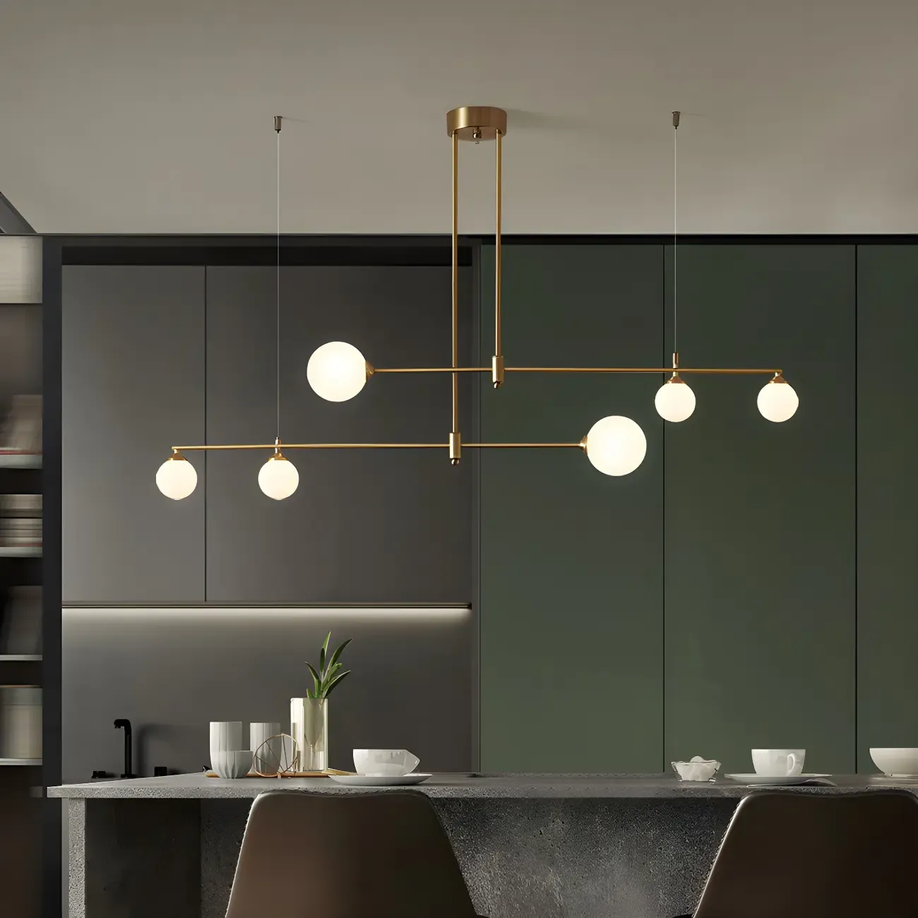 Modern Gold Globe Adjustable Island Pendant Light Image - 1