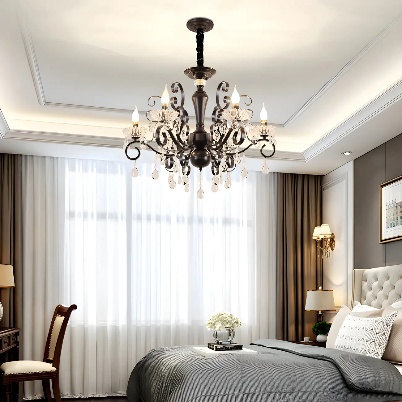 Black Crystal Chandelier with Glass Beads, Classic Design Image - 5 | homeyfad