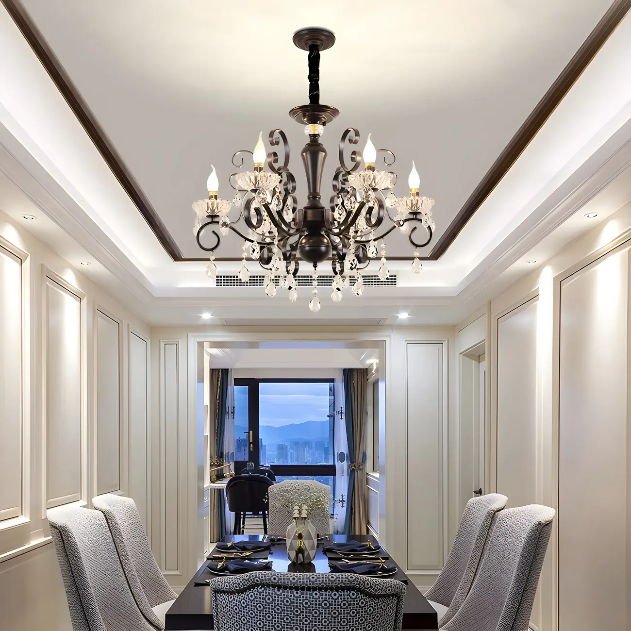 Black Crystal Chandelier with Glass Beads, Classic Design Image - 1 | homeyfad