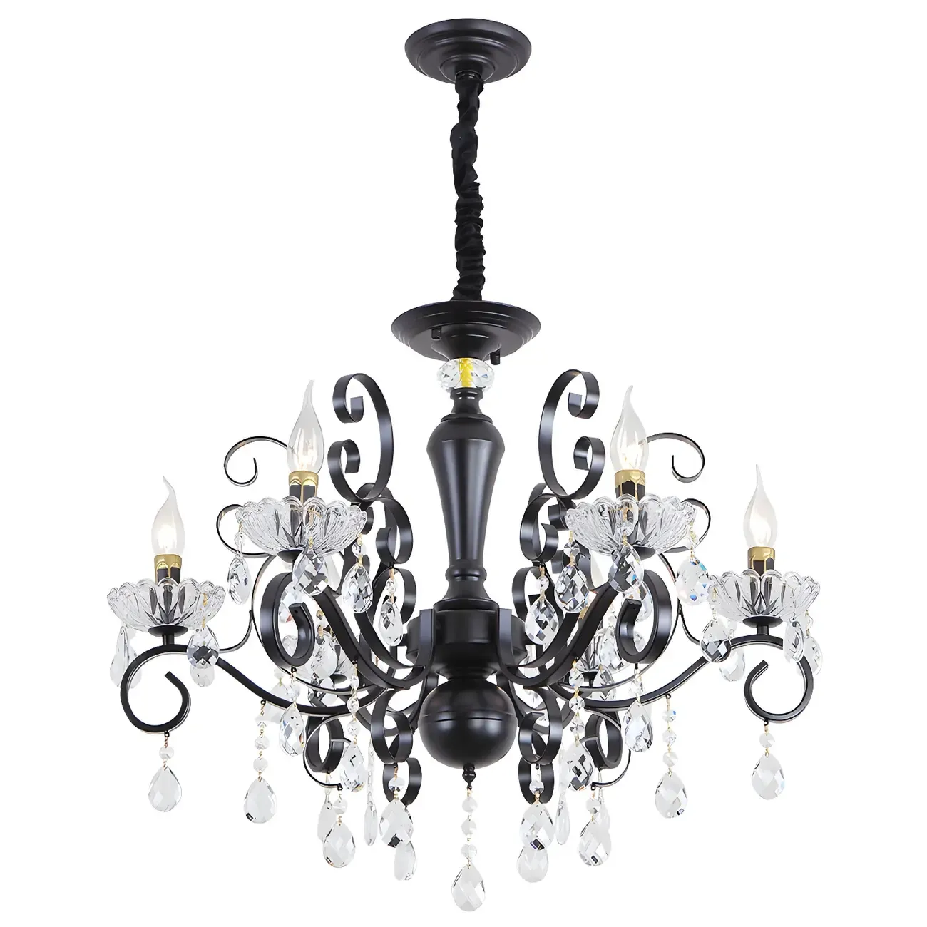 Black Crystal Chandelier with Glass Beads, Classic Design Image - 7