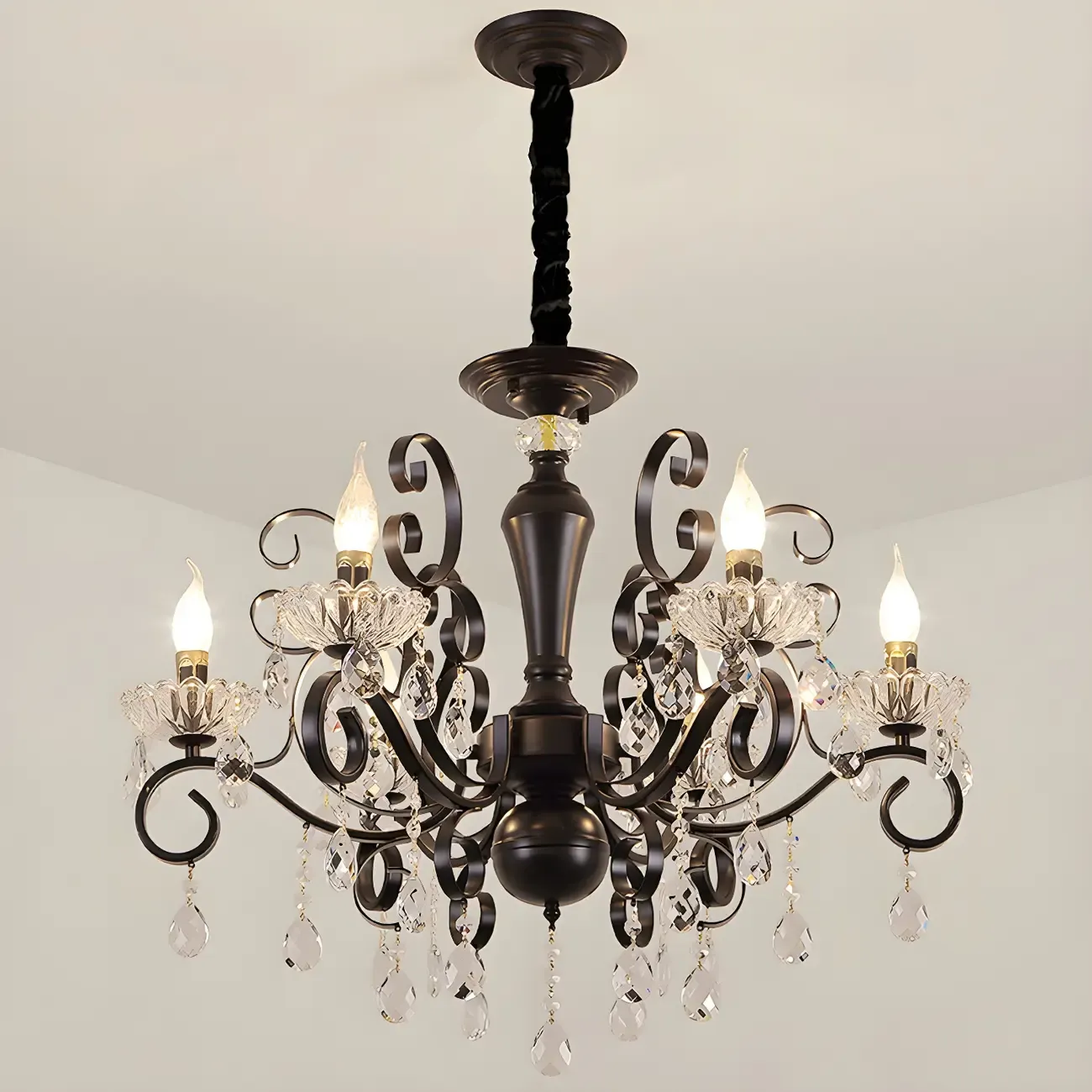 Black Crystal Chandelier with Glass Beads, Classic Design Image - 8