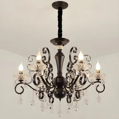 Black Crystal Chandelier with Glass Beads, Classic Design Image - 8