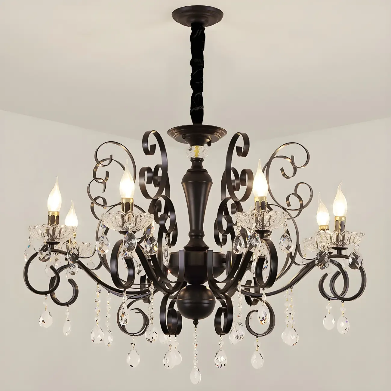 Black Crystal Chandelier with Glass Beads, Classic Design Image - 9