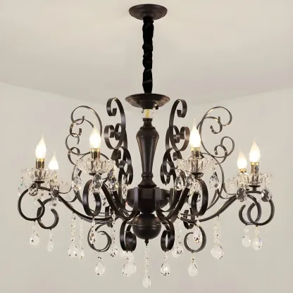 Black Crystal Chandelier with Glass Beads, Classic Design Image - 9