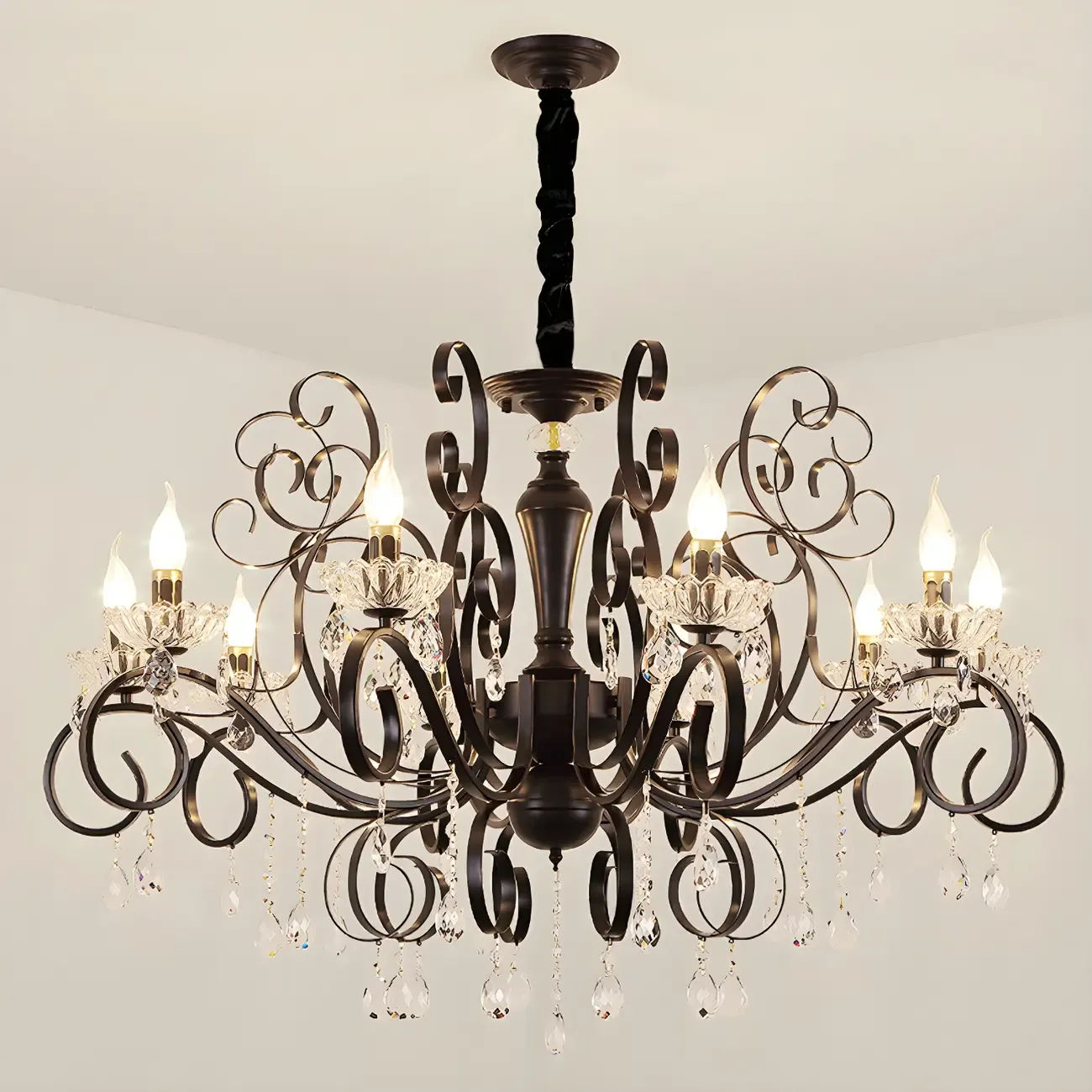 Black Crystal Chandelier with Glass Beads, Classic Design Image - 10