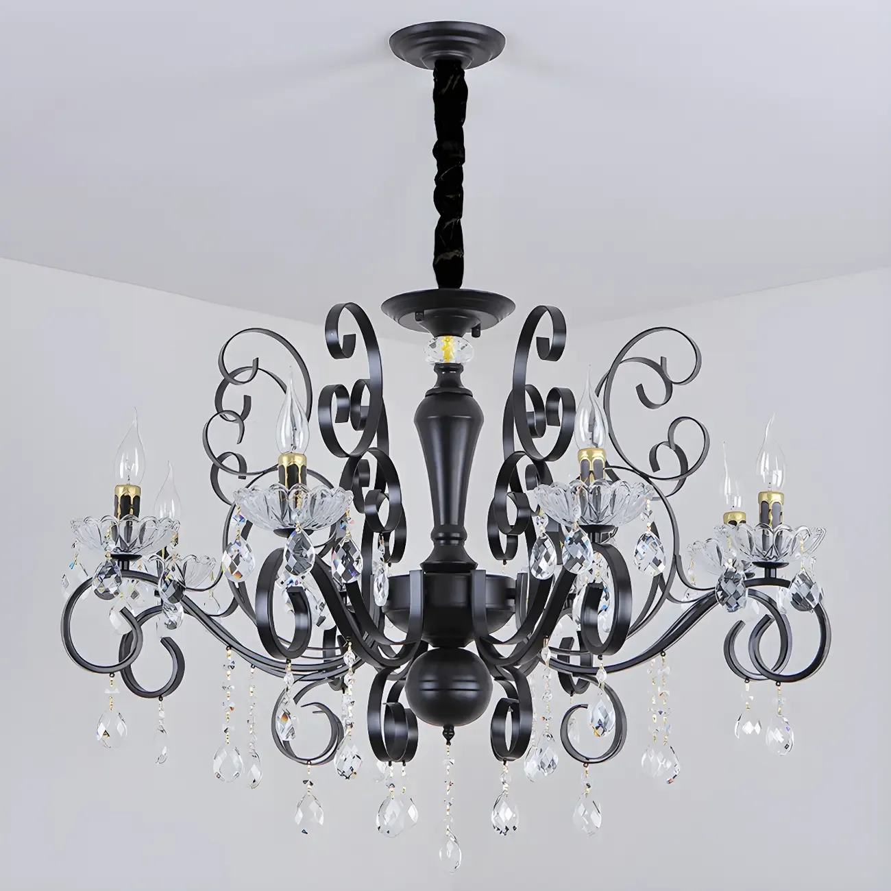 Black Crystal Chandelier with Glass Beads, Classic Design Image - 11