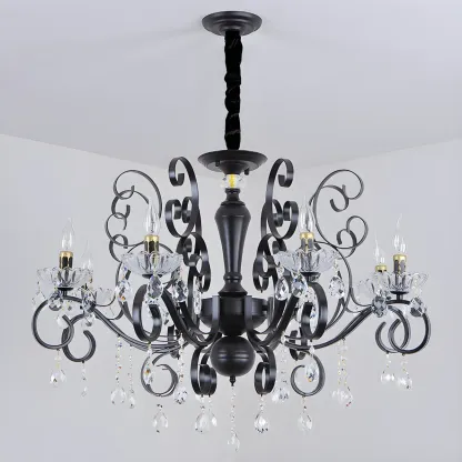 Black Crystal Chandelier with Glass Beads, Classic Design Image - 11