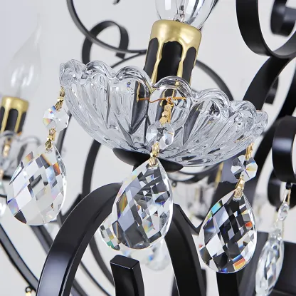 Black Crystal Chandelier with Glass Beads, Classic Design Image - 12