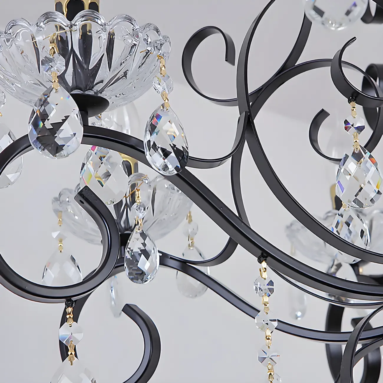 Black Crystal Chandelier with Glass Beads, Classic Design Image - 13