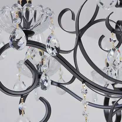 Black Crystal Chandelier with Glass Beads, Classic Design Image - 13
