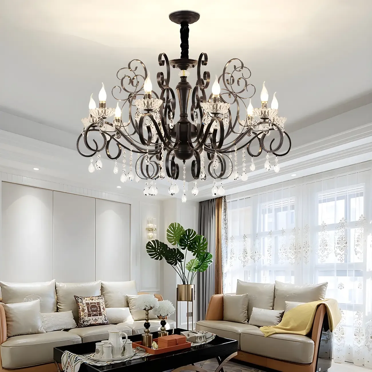 Black Crystal Chandelier with Glass Beads, Classic Design Image - 4