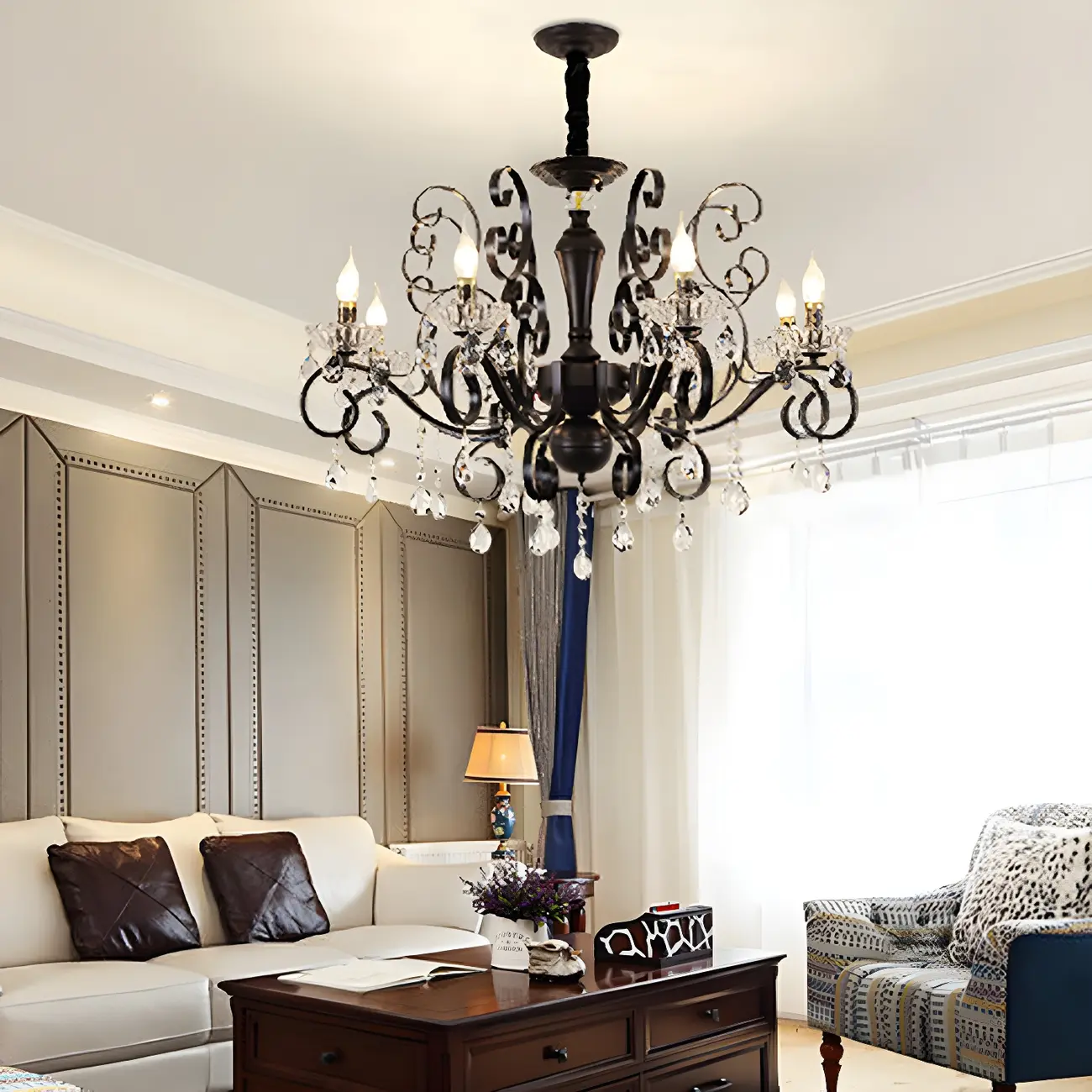 Black Crystal Chandelier with Glass Beads, Classic Design Image - 6 | homeyfad