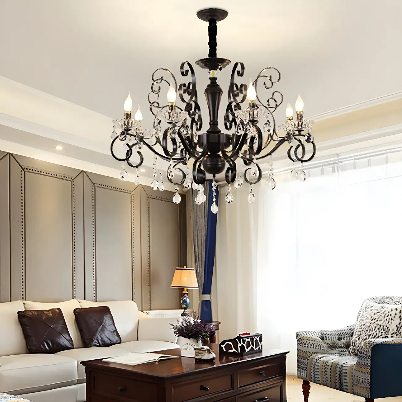 Black Crystal Chandelier with Glass Beads, Classic Design Image - 6