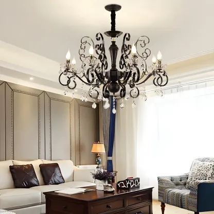 Black Crystal Chandelier with Glass Beads, Classic Design Image - 6