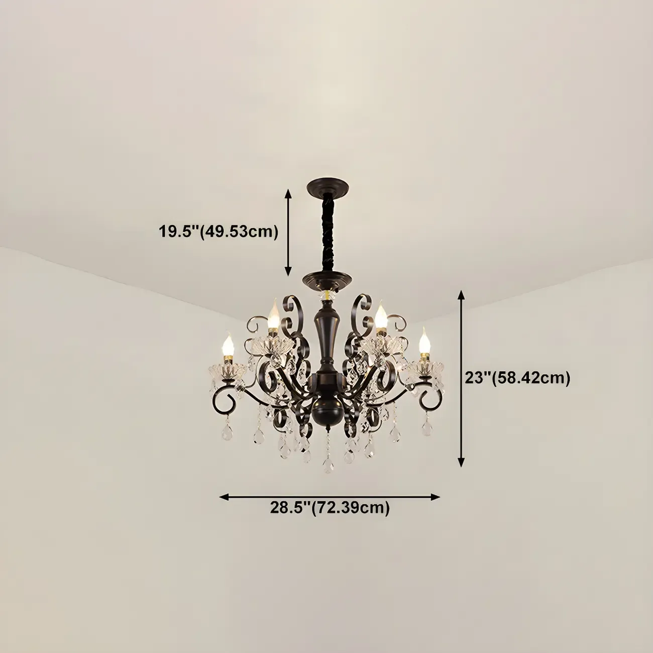 Black Crystal Chandelier with Glass Beads, Classic Design #size