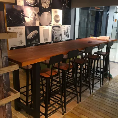 Rectangular Brown Wooden Long Bar Height Table Image - 2