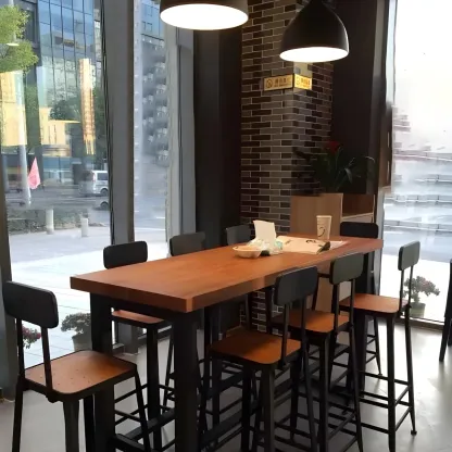 Rectangular Brown Wooden Long Bar Height Table Image - 3