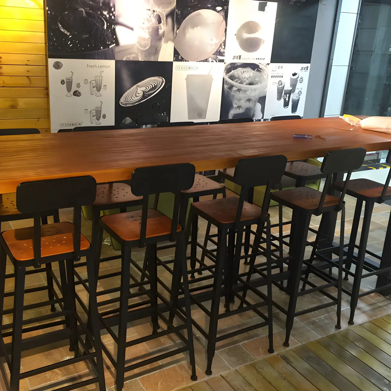 Rectangular Brown Wooden Long Bar Height Table Image - 4 | homeyfad