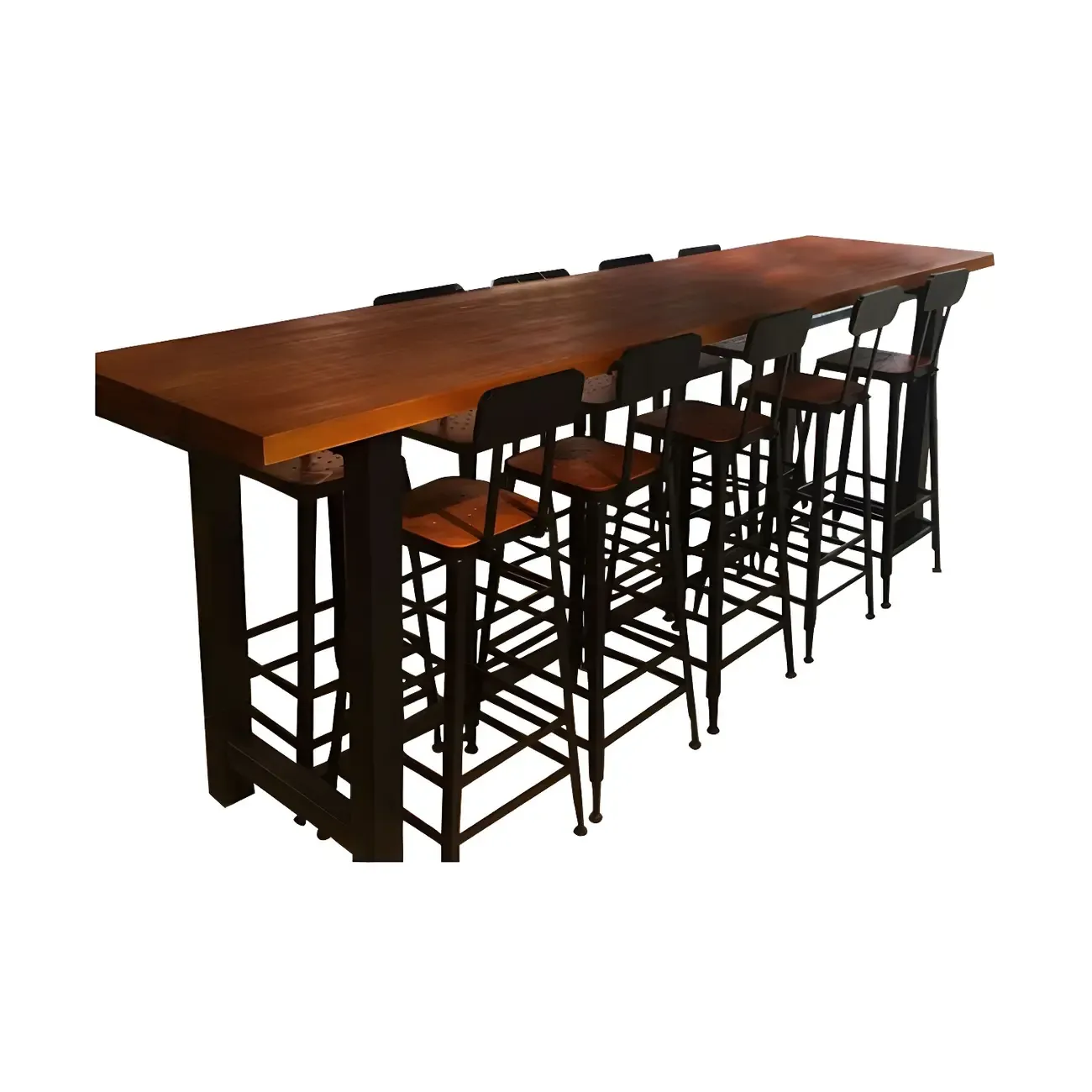 Rectangular Brown Wooden Long Bar Height Table Image - 5