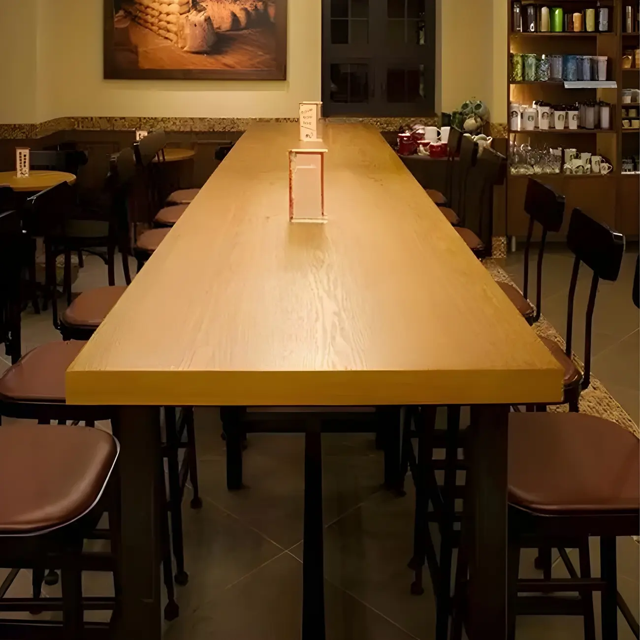 Rectangular Brown Wooden Long Bar Height Table Image - 6 | homeyfad