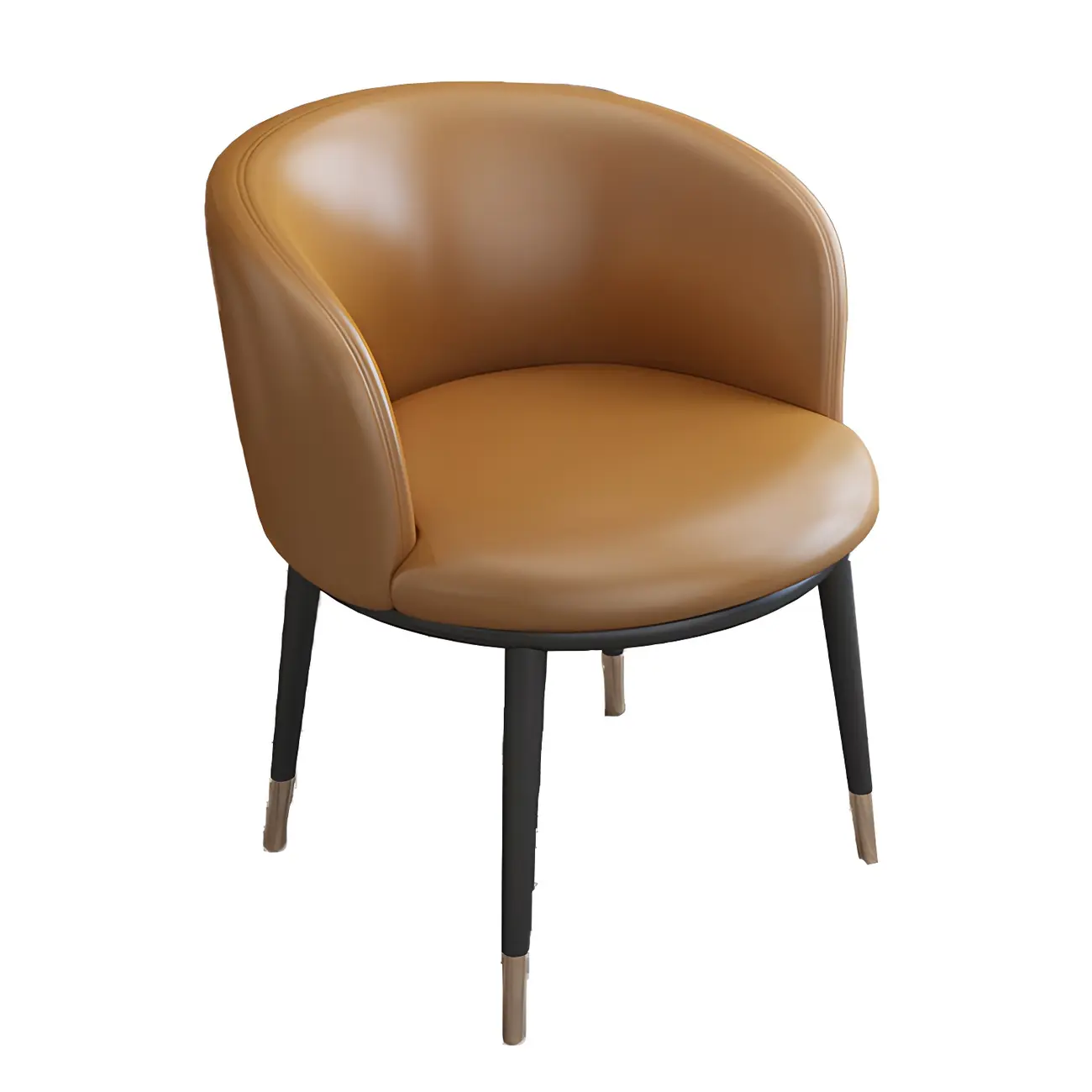 Camel Curved Barrel Back Leather Arm Dining Chair Image - 14 | homeyfad