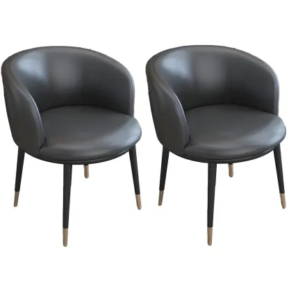 Camel Curved Barrel Back Leather Arm Dining Chair Image - 21