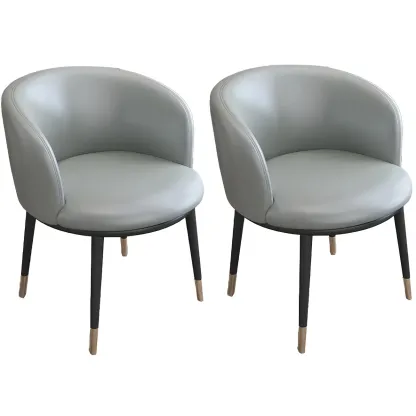 Camel Curved Barrel Back Leather Arm Dining Chair Image - 24