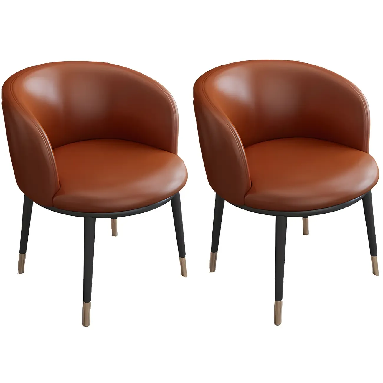 Camel Curved Barrel Back Leather Arm Dining Chair Image - 36