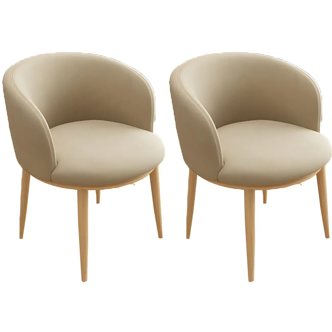 Camel Curved Barrel Back Leather Arm Dining Chair Image - 45