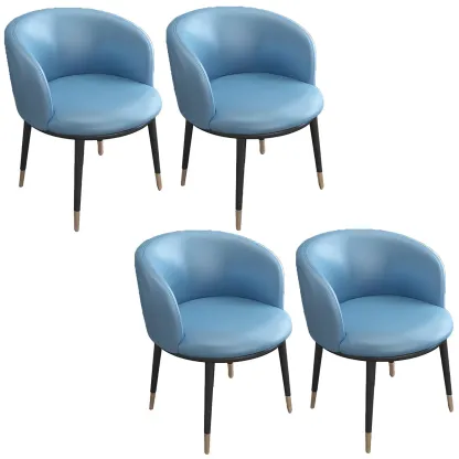 Camel Curved Barrel Back Leather Arm Dining Chair Image - 76