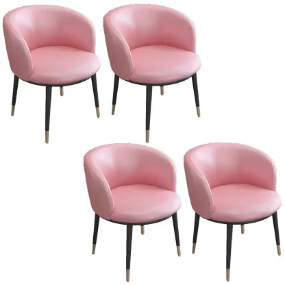 Camel Curved Barrel Back Leather Arm Dining Chair Image - 82