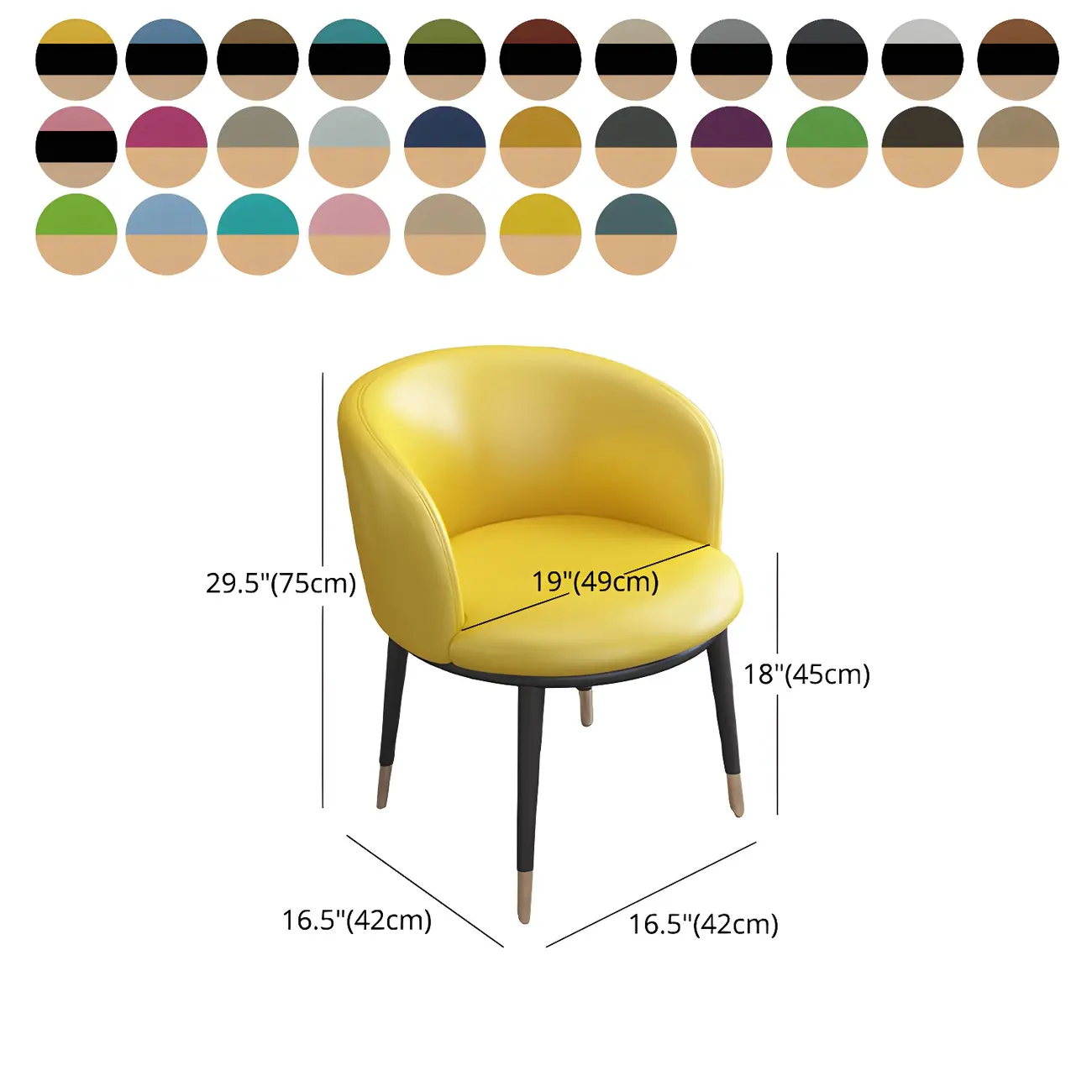 Camel Curved Barrel Back Leather Arm Dining Chair #size