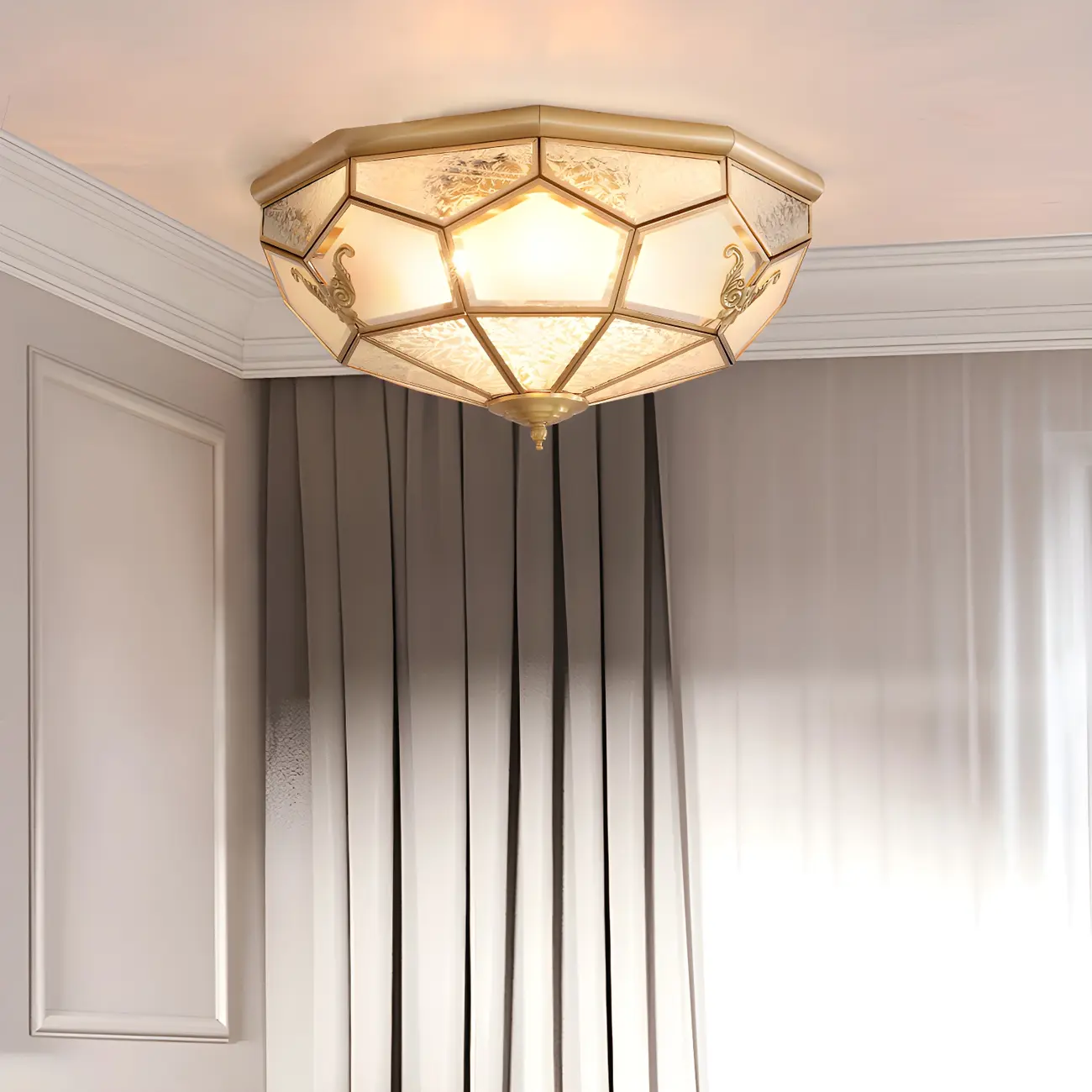 Brass Glass Colonial Flush Ceiling Light Dome-Shaped Image - 1 | homeyfad