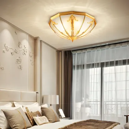 Brass Glass Colonial Flush Ceiling Light Dome-Shaped Image - 2