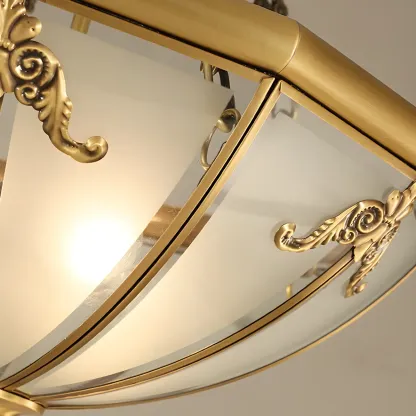 Brass Glass Colonial Flush Ceiling Light Dome-Shaped Image - 3
