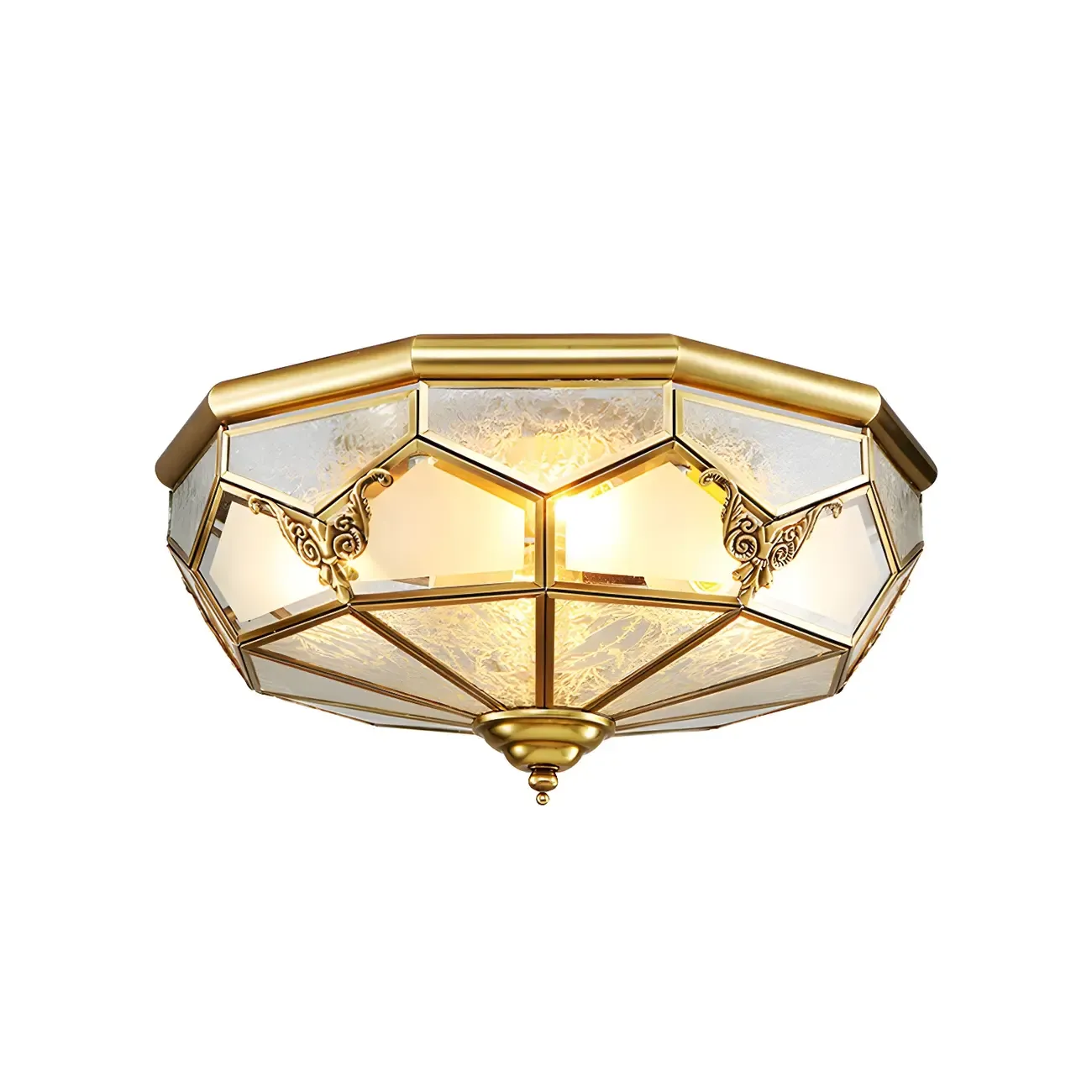Brass Glass Colonial Flush Ceiling Light Dome-Shaped Image - 5