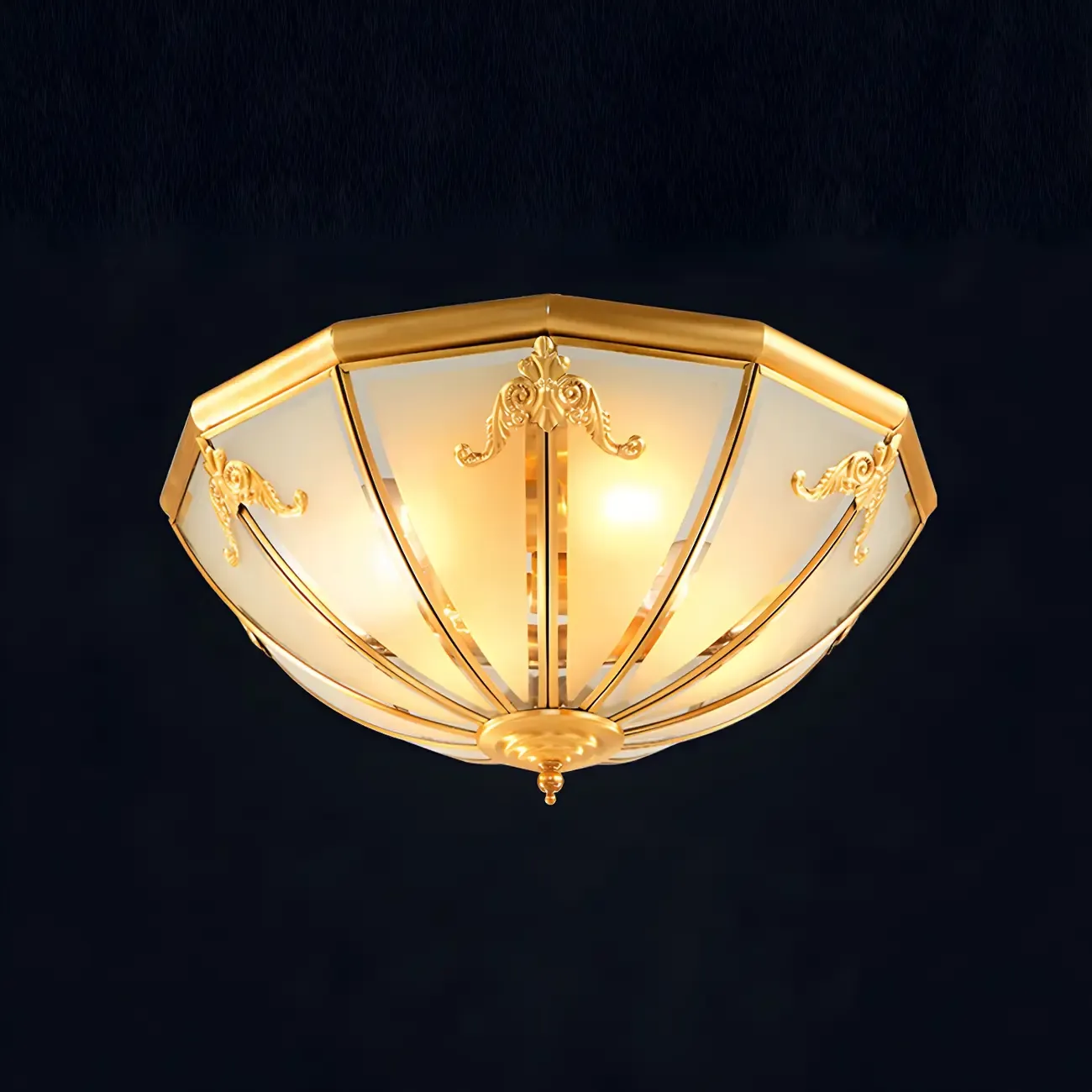 Brass Glass Colonial Flush Ceiling Light Dome-Shaped Image - 6