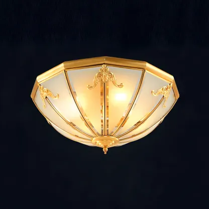 Brass Glass Colonial Flush Ceiling Light Dome-Shaped Image - 6