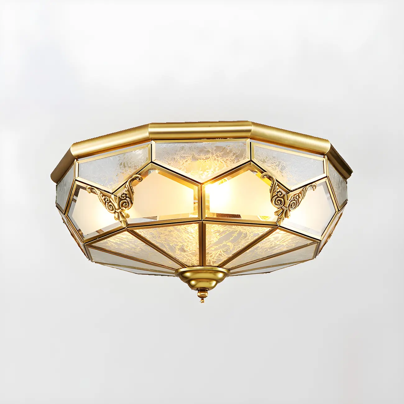 Brass Glass Colonial Flush Ceiling Light Dome-Shaped Image - 8 | homeyfad