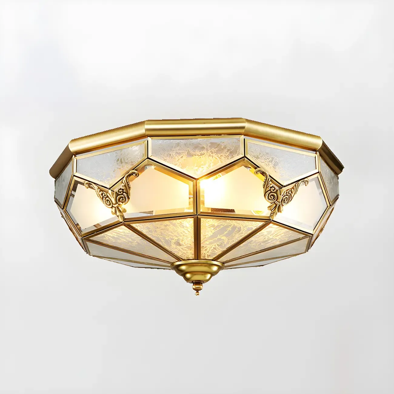 Brass Glass Colonial Flush Ceiling Light Dome-Shaped Image - 8