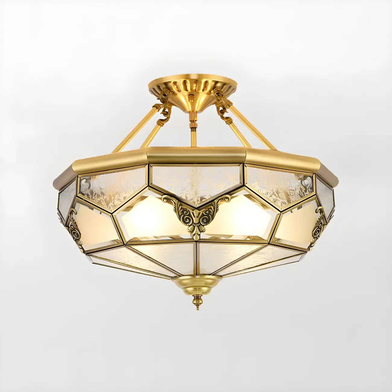 Brass Glass Colonial Flush Ceiling Light Dome-Shaped Image - 9