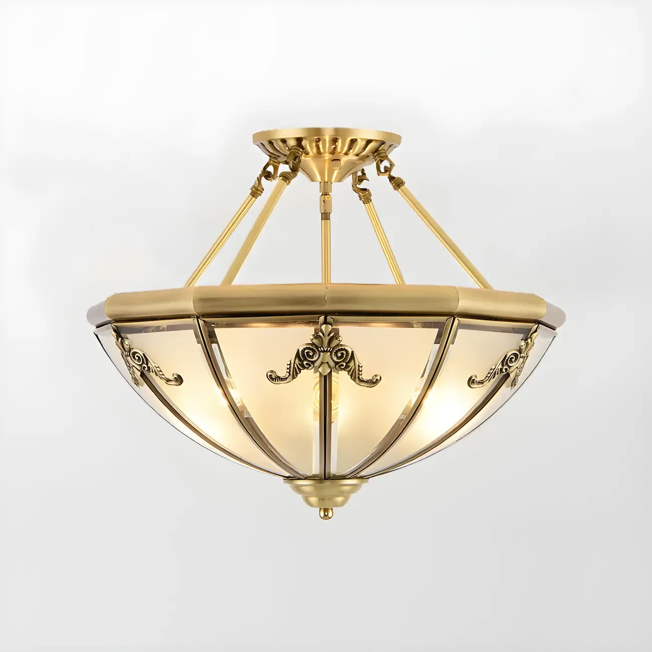 Brass Glass Colonial Flush Ceiling Light Dome-Shaped Image - 10