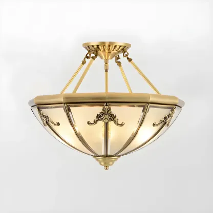 Brass Glass Colonial Flush Ceiling Light Dome-Shaped Image - 10